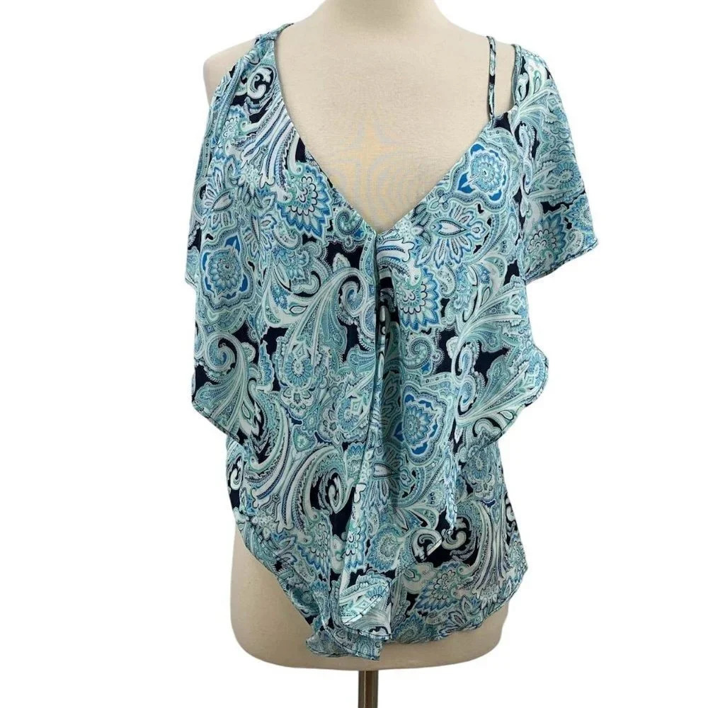 Gigi Parker Women's Paisley Ruffle Sleeveless Tank Top Size S‎ NWT